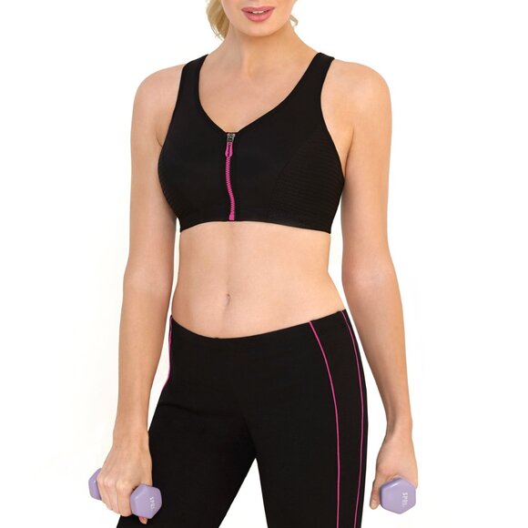 Set of 3! 40B Glamorise SPORT Bra (HIGH-IMPACT) Black (RACERBACK) T-Back Zip NEW - Picture 13 of 16